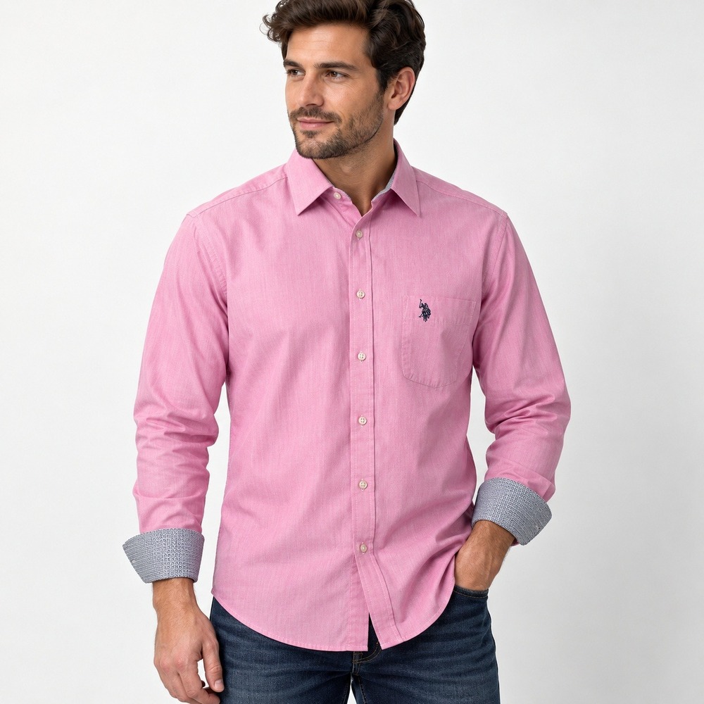 U.S. Polo‎ Assn Mens Slim Fit Pink Button Down Shirt M 15-15.5 32/33